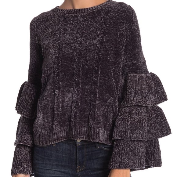 Elan Sweaters - Elan Tiered Ruffle Sleeve Sweater, Size S